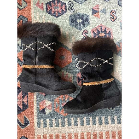 Vintage Tecnica Italian Apres Ski Fur Winter Boots Black Size 36 / 42 - Picture 4 of 12